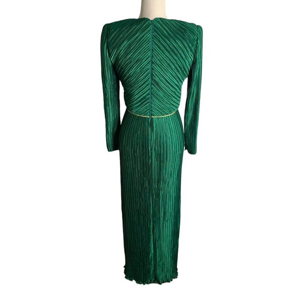 Vintage 80s George F Couture Evening Dress S Green Accordion Pleats Designer Zip - Picture 5 of 8